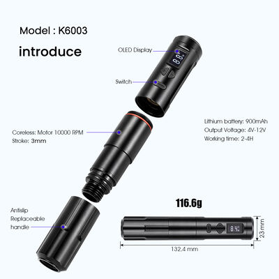 Dermografo senza fili Macchina elettrica per tatuaggi senza fili Macchina per il trucco permanente Aluminio 2 Batterie Teste Modello di connettore RCA fornitore