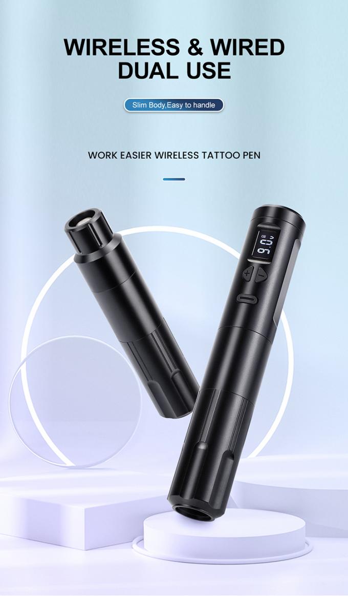 Dermografo senza fili Macchina elettrica per tatuaggi senza fili Macchina per il trucco permanente Aluminio 2 Batterie Teste Modello di connettore RCA 0