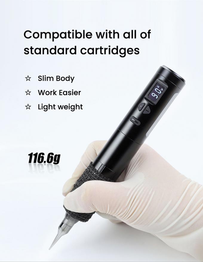 Dermografo senza fili Macchina elettrica per tatuaggi senza fili Macchina per il trucco permanente Aluminio 2 Batterie Teste Modello di connettore RCA 12