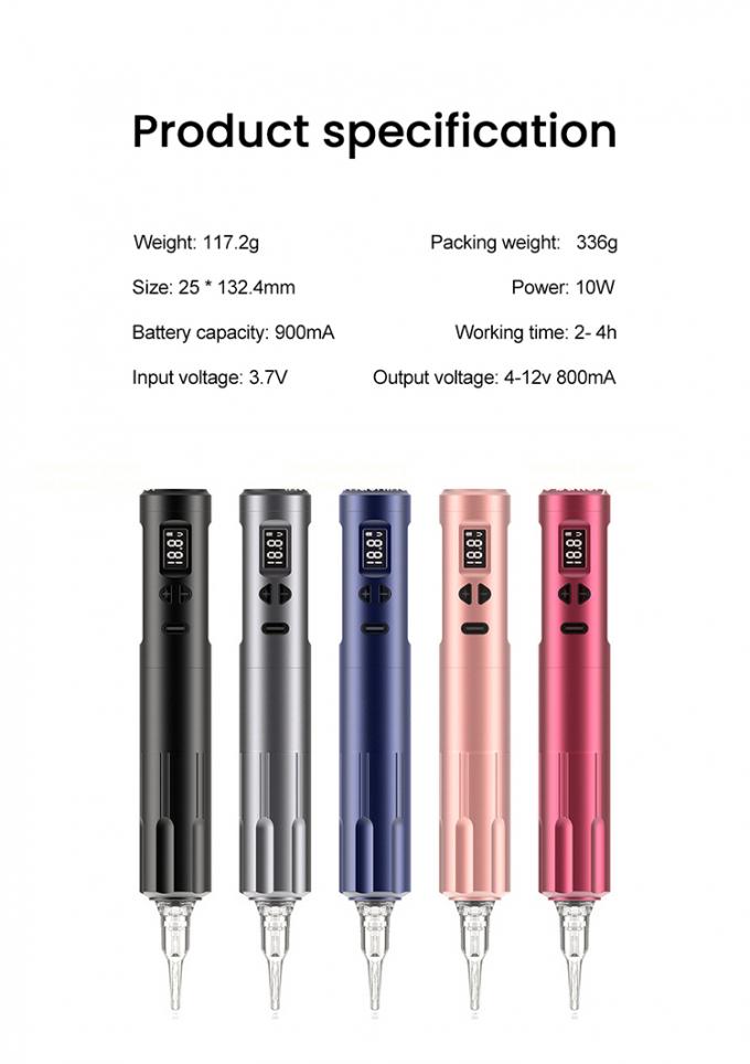 Dermografo senza fili Macchina elettrica per tatuaggi senza fili Macchina per il trucco permanente Aluminio 2 Batterie Teste Modello di connettore RCA 16